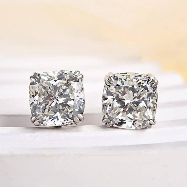 Louily Stunning Sterling Silver Cushion Cut Stud Earrings for Women