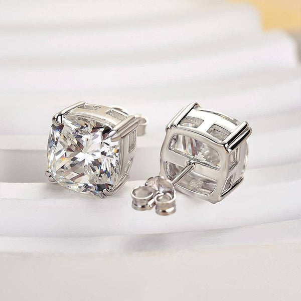 Louily Stunning Sterling Silver Cushion Cut Stud Earrings for Women