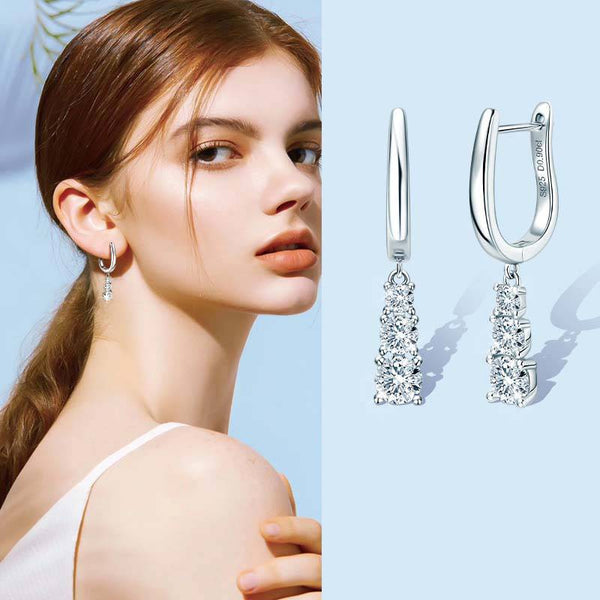 Louily Three Stone Round Cut Tassel Moissanite Stud Earrings