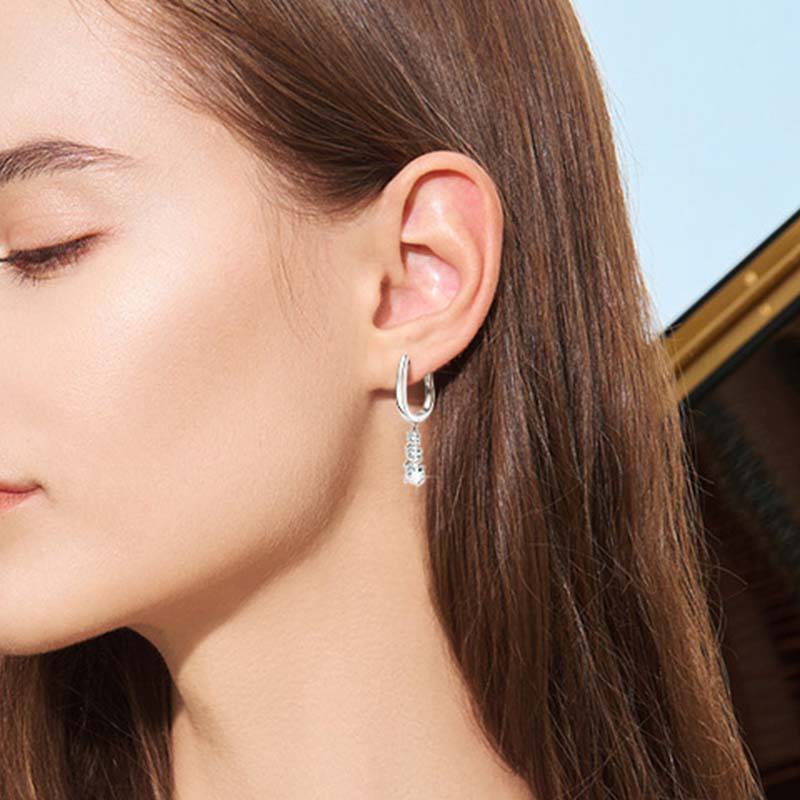 Louily Moissanite Three Stone Round Cut Tassel Stud Earrings - louilyjewelry