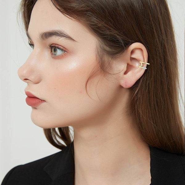 Louily Unique Pear Cut Double Layer Moissanite Ear Cuff
