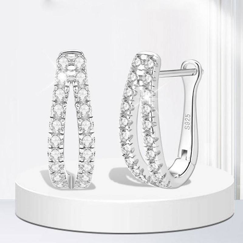 Louily Unique Moissanite U-shaped Round Cut Earrings In Sterling Silver - louilyjewelry