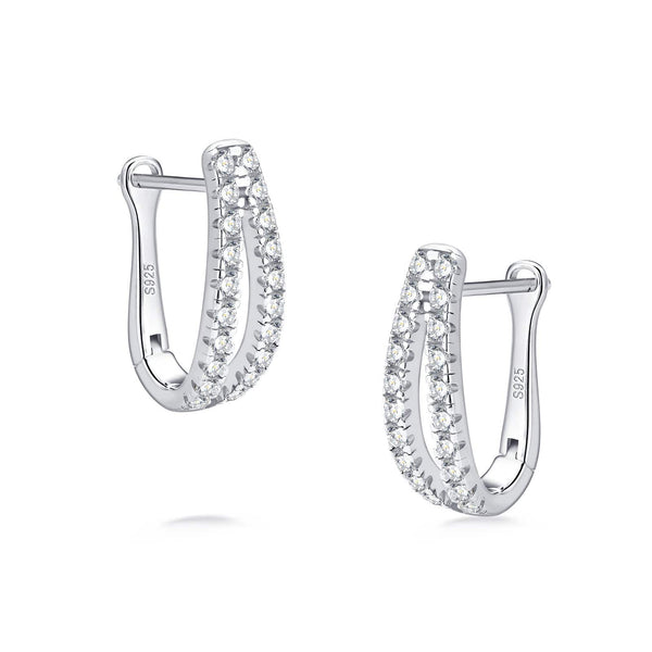 Louily Unique U-shaped Round Cut Moissanite Earrings In Sterling Silver