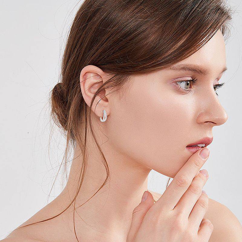 Louily Unique Moissanite U-shaped Round Cut Earrings In Sterling Silver - louilyjewelry