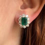 Louily Vintage Flower Design Emerald Cut Emerald Green Earrings In Sterling Silver - louilyjewelry
