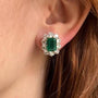 Louily Vintage Flower Design Emerald Cut Emerald Green Earrings In Sterling Silver - louilyjewelry