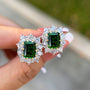 Louily Vintage Flower Design Emerald Cut Emerald Green Earrings In Sterling Silver - louilyjewelry