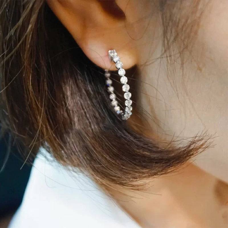 Sparkle Round Cut Women's Hoop Earrings In Sterling Silver - louilyjewelry