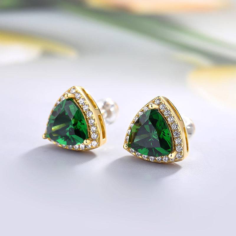 Louily Elegant Yellow Gold Trillion Cut Emerald Green Earrings In Sterling Silver - louilyjewelry