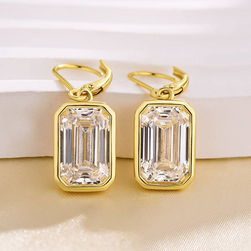 Louily Special Yellow Gold Bezel Emerald Cut Women's Earrings In Sterling Silver - louilyjewelry