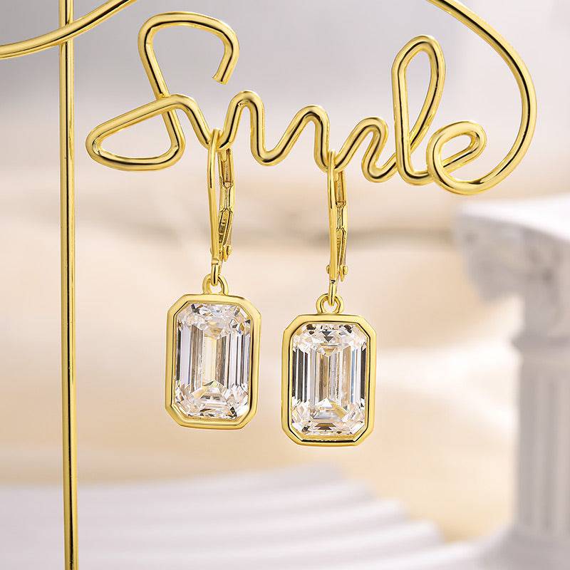 Louily Special Yellow Gold Bezel Emerald Cut Women's Earrings In Sterling Silver - louilyjewelry