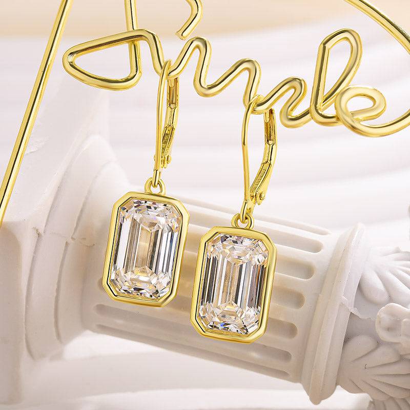 Louily Special Yellow Gold Bezel Emerald Cut Women's Earrings In Sterling Silver - louilyjewelry