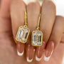 Louily Special Yellow Gold Bezel Emerald Cut Women's Earrings In Sterling Silver - louilyjewelry