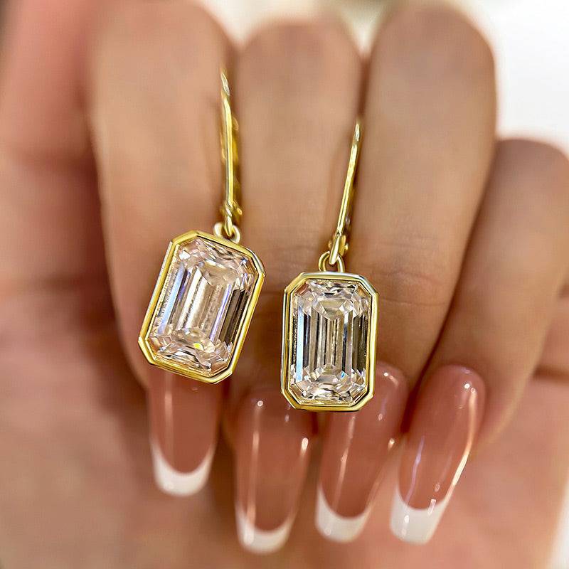 Louily Special Yellow Gold Bezel Emerald Cut Women's Earrings In Sterling Silver - louilyjewelry