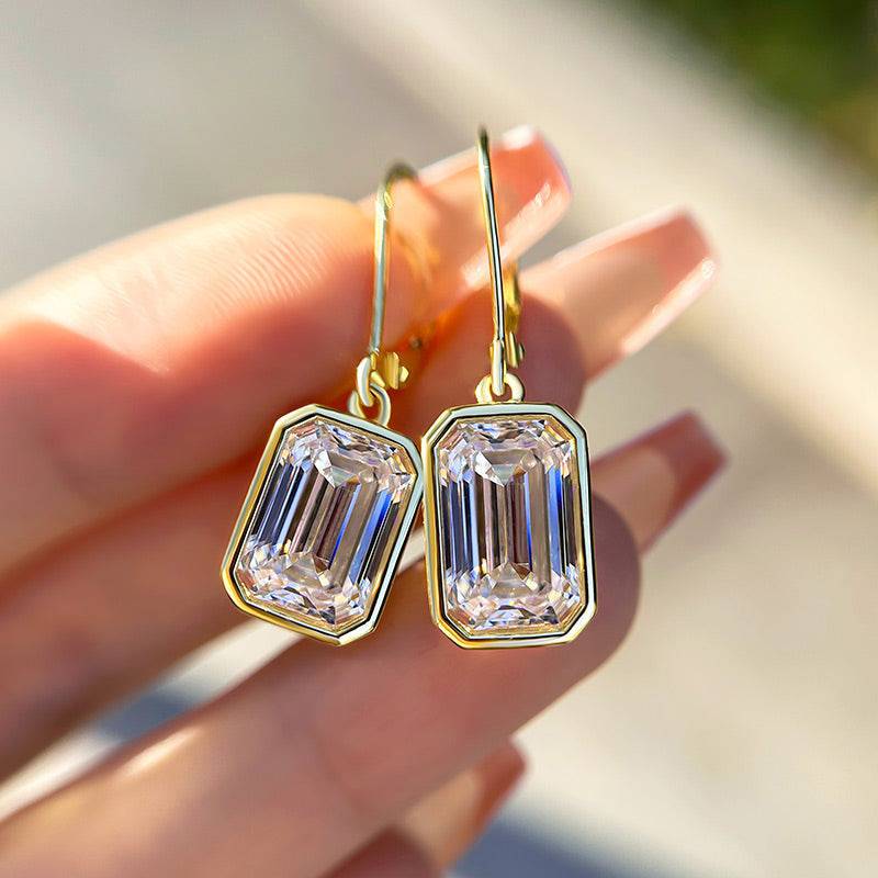 Louily Special Yellow Gold Bezel Emerald Cut Women's Earrings In Sterling Silver - louilyjewelry