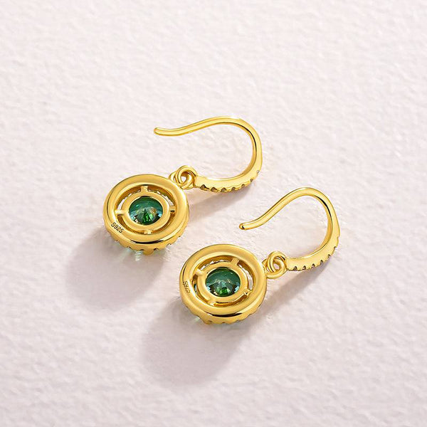 Louily Stunning Yellow Gold Halo Round Cut Paraiba Tourmaline Drop Earrings In Sterling Silver