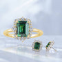 Louily Luxury Halo Emerald Cut Emerald Green 2PC Jewelry Set - louilyjewelry