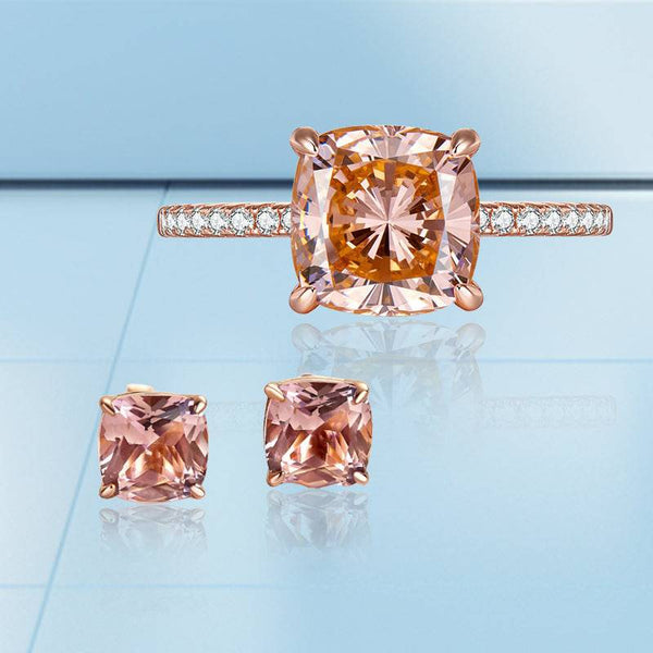 Louily Precious Morganite Pink Cushion Cut 2PC Jewelry Set