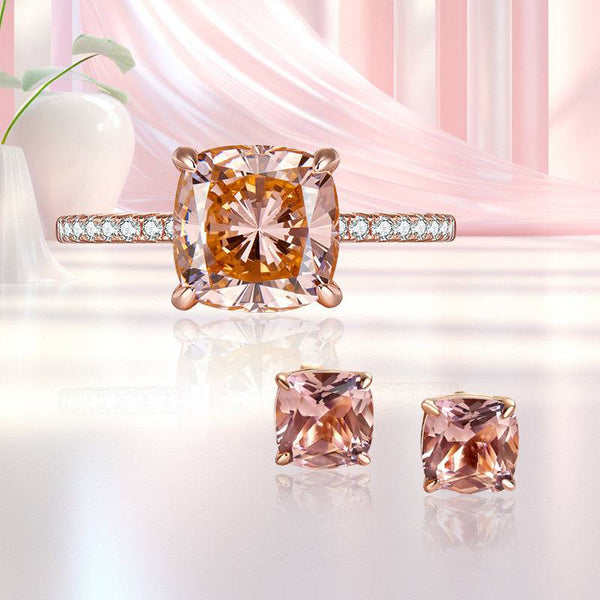 Louily Precious Morganite Pink Cushion Cut 2PC Jewelry Set