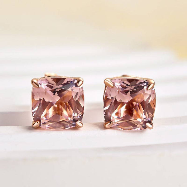 Louily Precious Morganite Pink Cushion Cut 2PC Jewelry Set