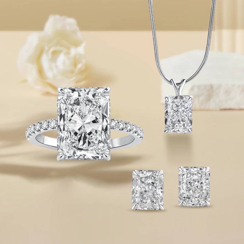 Louily Classic Crushed Ice Radiant Cut 3PC Jewelry Set - louilyjewelry