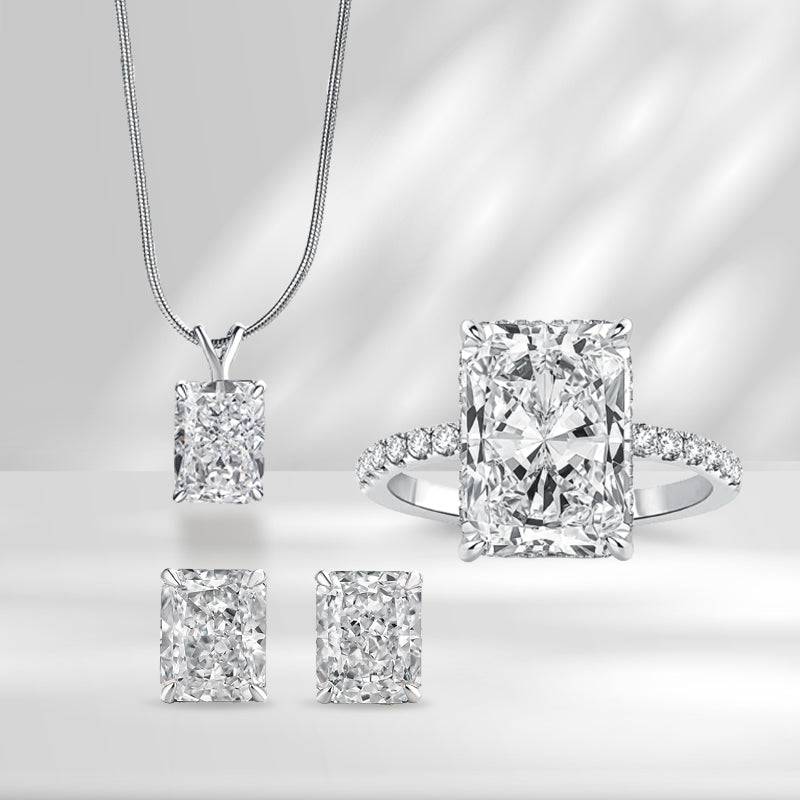 Louily Classic Crushed Ice Radiant Cut 3PC Jewelry Set - louilyjewelry