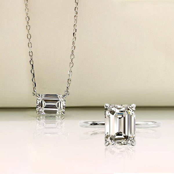 Louily Classic Emerald Cut 2PC Jewelry Set For Women In Sterling Silver
