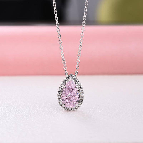 Louily Elegant Halo Pear Cut Pink Sapphire 2PC Jewelry Set In Sterling Silver