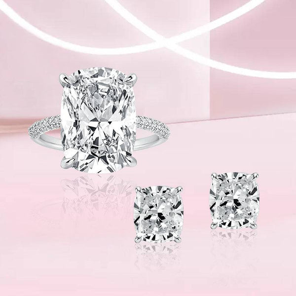 Louily Excellent Crushed Ice Cushion Cut 2PC Jewelry Set