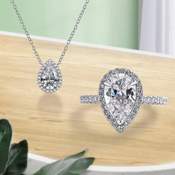Louily Lovely Halo Pear Cut 2PC Jewelry Set