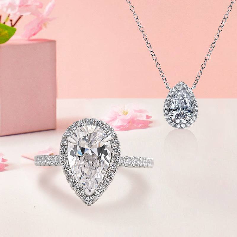 Louily Lovely Halo Pear Cut 2PC Jewelry Set - louilyjewelry