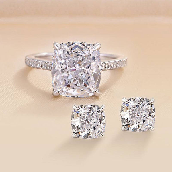 Louily Noble Crushed Ice Cushion Cut 2PC Jewelry Set