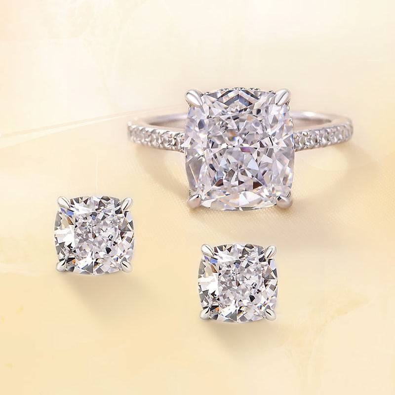 Louily Noble Crushed Ice Cushion Cut 2PC Jewelry Set - louilyjewelry