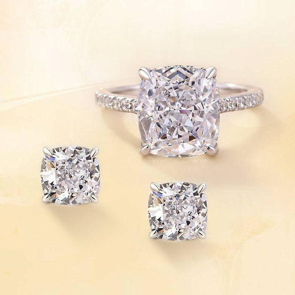 Louily Noble Crushed Ice Cushion Cut 2PC Jewelry Set