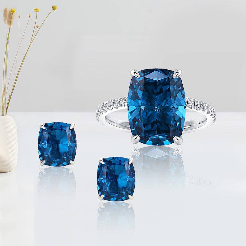 Louily Noble Montana Blue Cushion Cut 2PC Jewelry Set - louilyjewelry