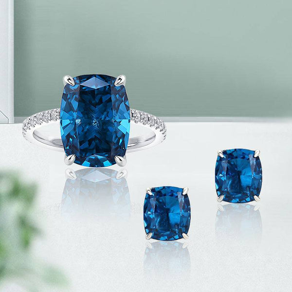 Louily Noble Montana Blue Cushion Cut 2PC Jewelry Set