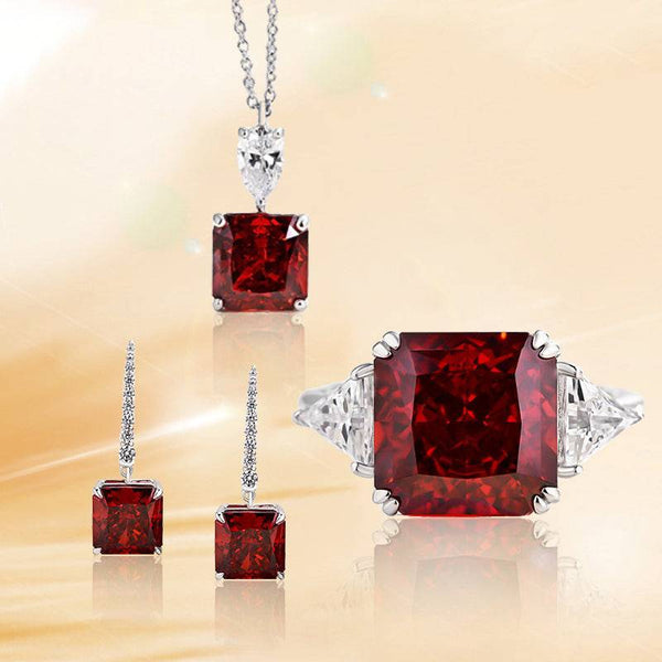 Louily Noble Ruby Radiant Cut 3PC Jewelry Set