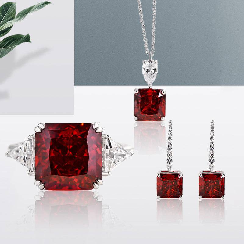 Louily Noble Ruby Radiant Cut 3PC Jewelry Set - louilyjewelry