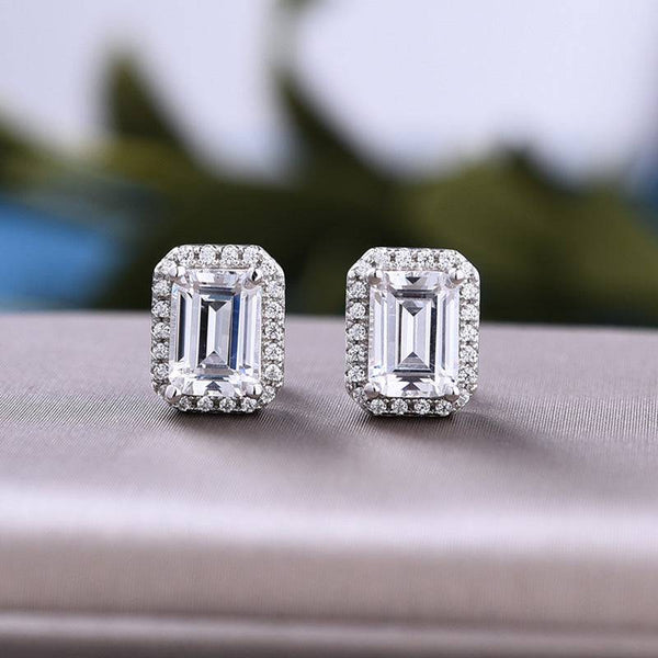 Louily Stunning Halo Emerald Cut 2PC Jewelry Set In Sterling Silver