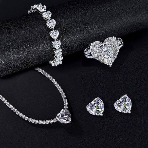 Louily Stunning Heart Cut Simulated Diamond 4PC Jewelry Set In Sterling Silver