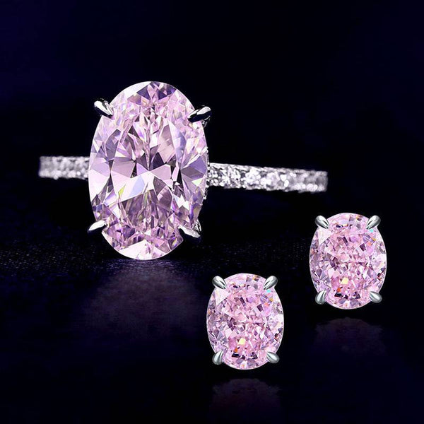 Louily Stunning Oval Cut Pink Sapphire 2PC Jewelry Set For Women In Sterling Silver