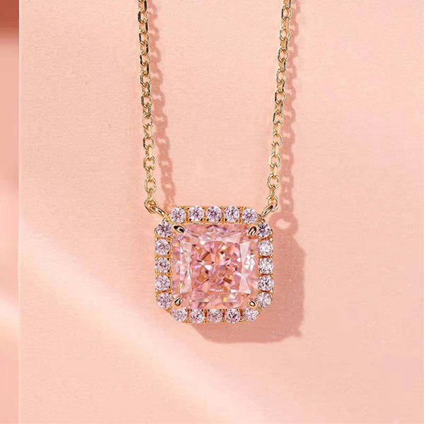Louily Rose Gold Halo Radiant Cut Pink Sapphire 2PC Jewelry Set In Sterling Silver