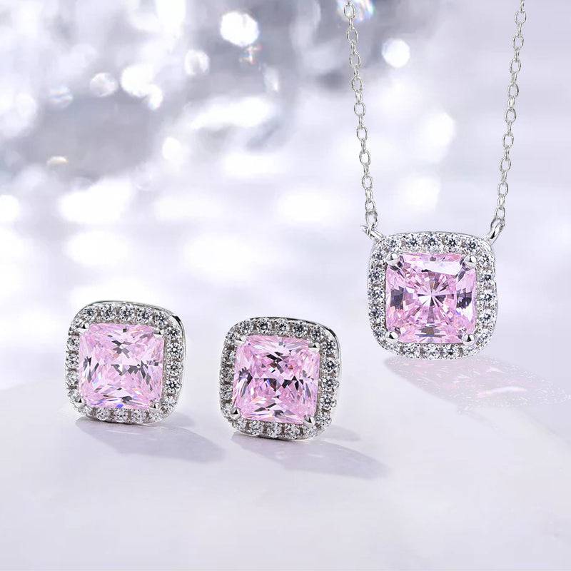 Louily Elegant Pink Sapphire Simulated Diamond 2PC Jewelry Set In Sterling Silver - louilyjewelry