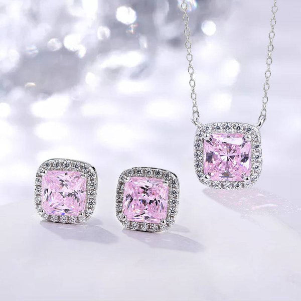 Louily Elegant Pink Sapphire Simulated Diamond 2PC Jewelry Set In Sterling Silver