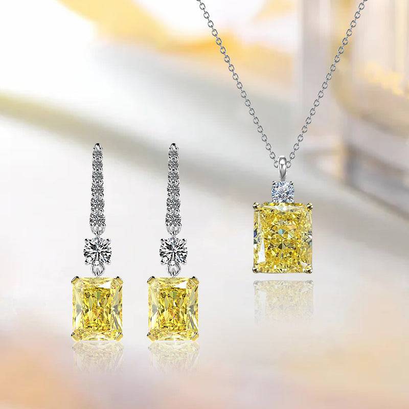 Louily Elegant Radiant Cut Yellow Sapphire 2PC Jewelry Set In Sterling Silver - louilyjewelry