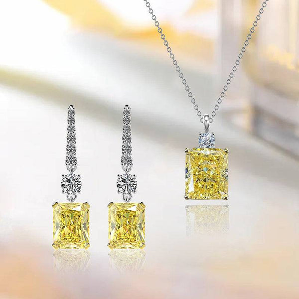 Louily Elegant Radiant Cut Yellow Sapphire 2PC Jewelry Set In Sterling Silver