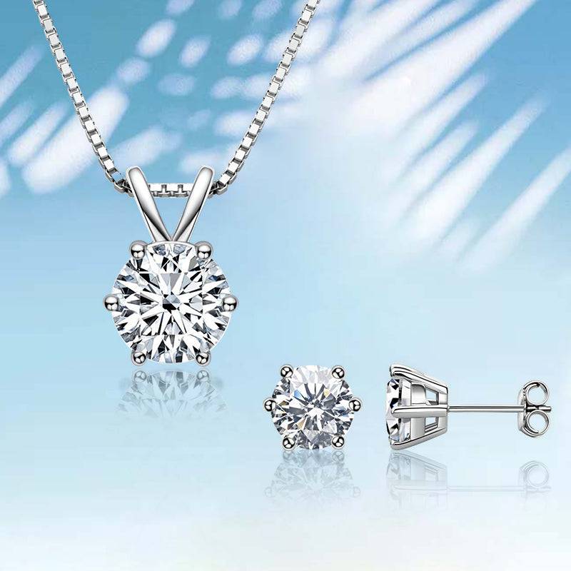 Louily Moissanite 6 Prong Round Cut 2PC Jewelry Set - louilyjewelry