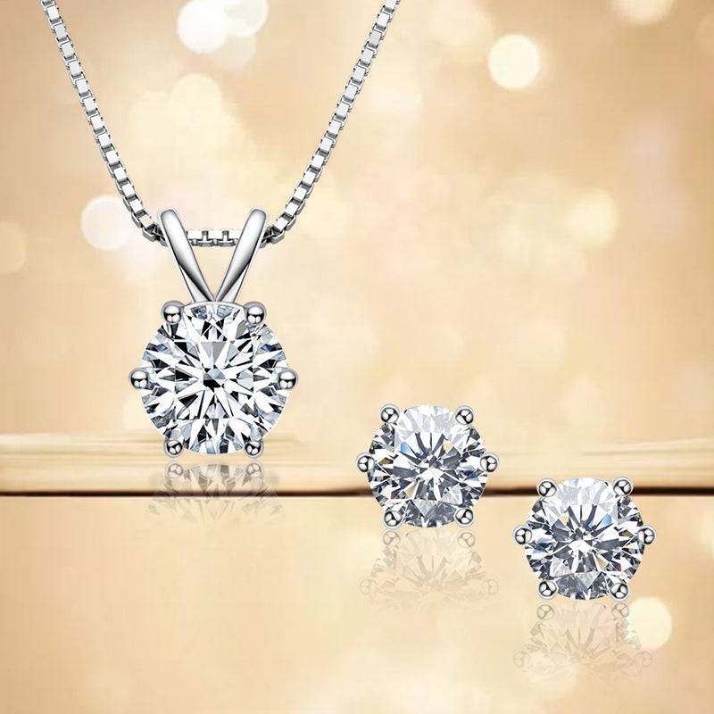 Louily Moissanite 6 Prong Round Cut 2PC Jewelry Set - louilyjewelry