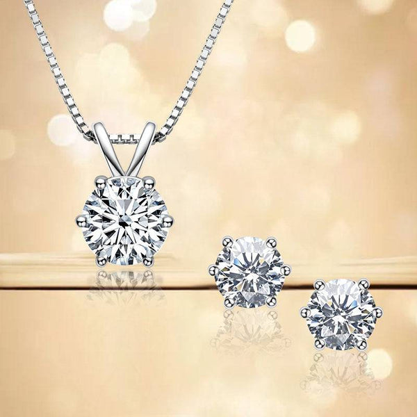Louily Moissanite 6 Prong Round Cut 2PC Jewelry Set