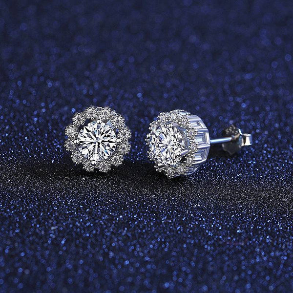 Louily Snowflake Design Round Cut Moissanite 2PC Jewelry Set In Sterling Silver
